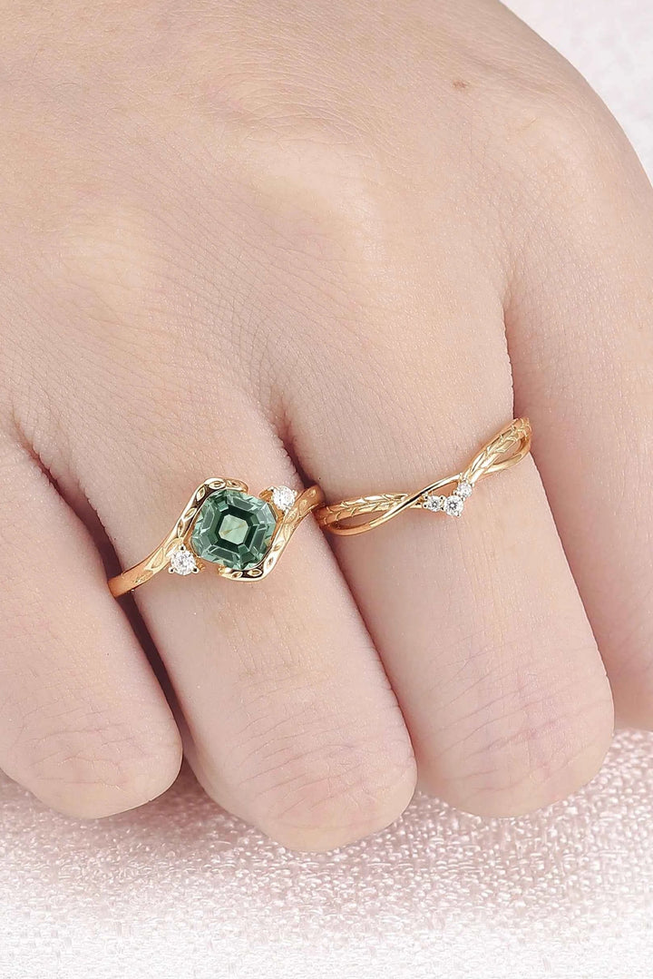 Marqusie Cut Moissanite Olive Leaf  'Antlers' Curved Ring