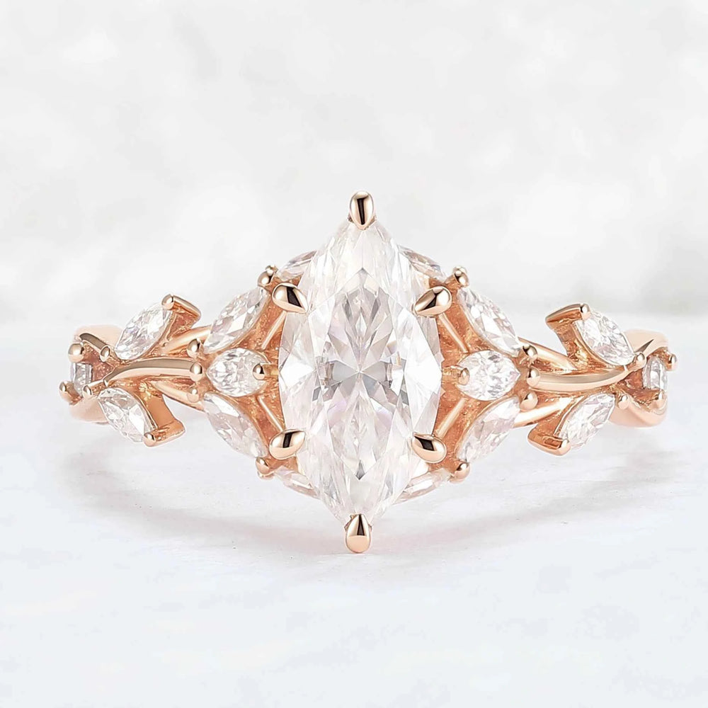 Leaf Claw Inlay Marquise Cut Moissanite Ring