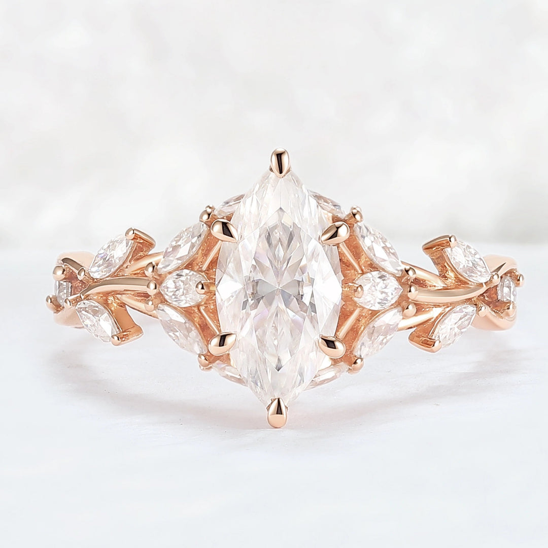 Nature Inspired Marquise Cut Moissanite Gemstone Ring