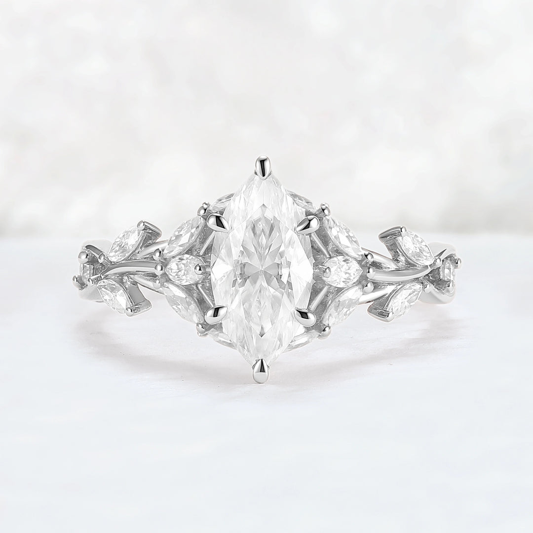 Nature Inspired Marquise Cut Moissanite Gemstone Ring