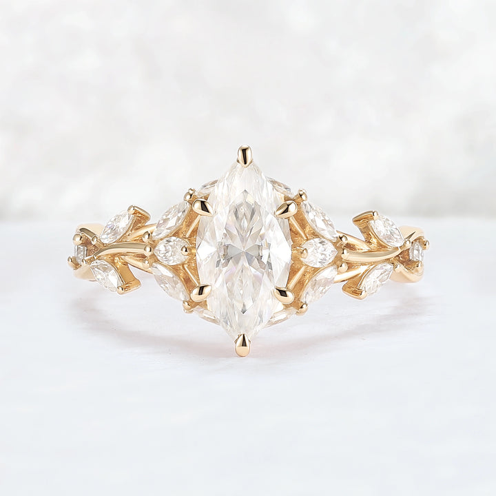 Nature Inspired Marquise Cut Moissanite Gemstone Ring