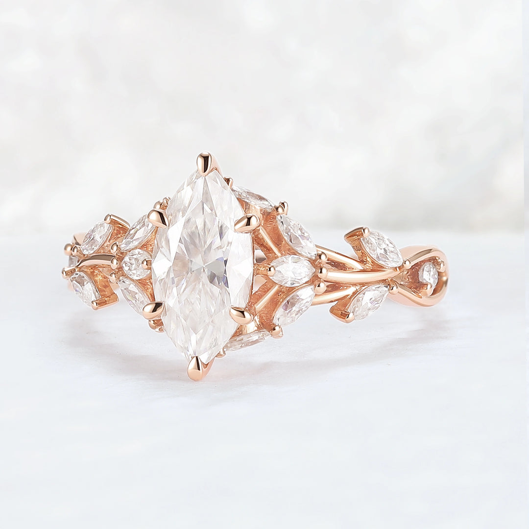 Nature Inspired Marquise Cut Moissanite Gemstone Ring
