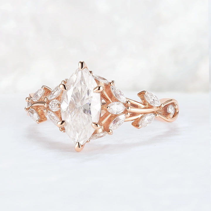 Nature Inspired Marquise Cut Moissanite Gemstone Ring