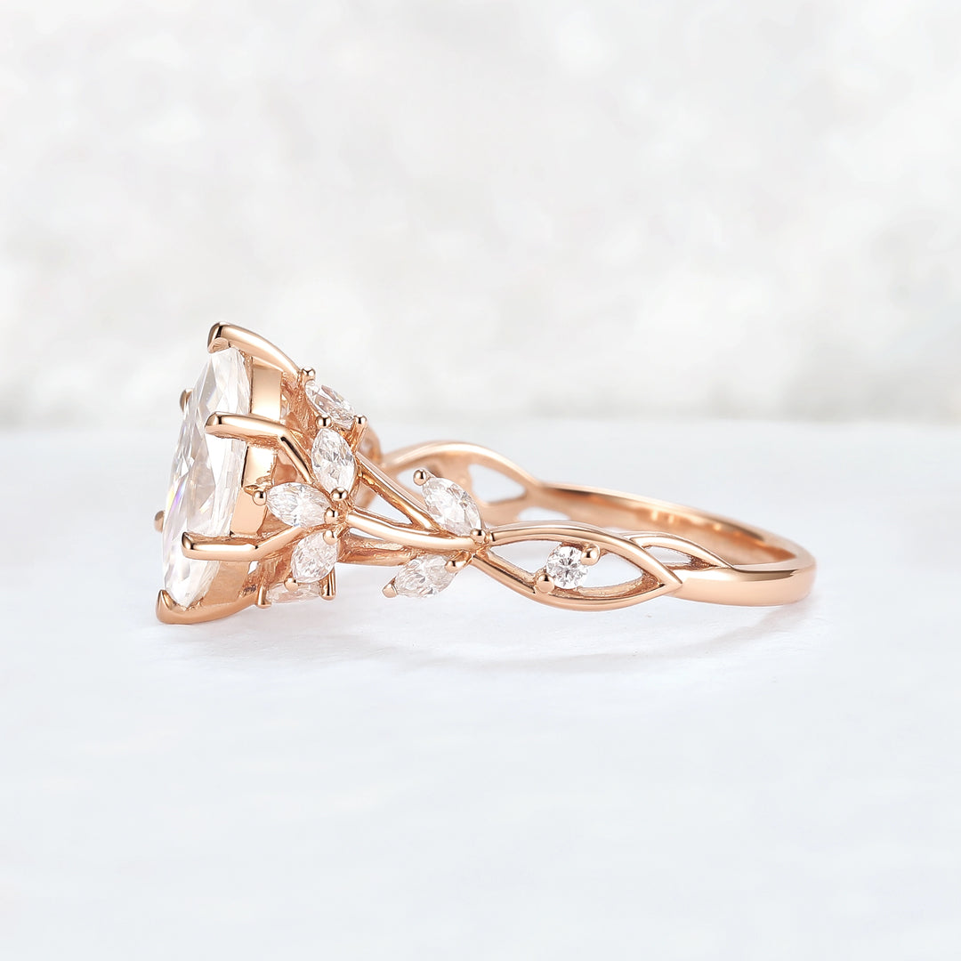 Nature Inspired Marquise Cut Moissanite Gemstone Ring