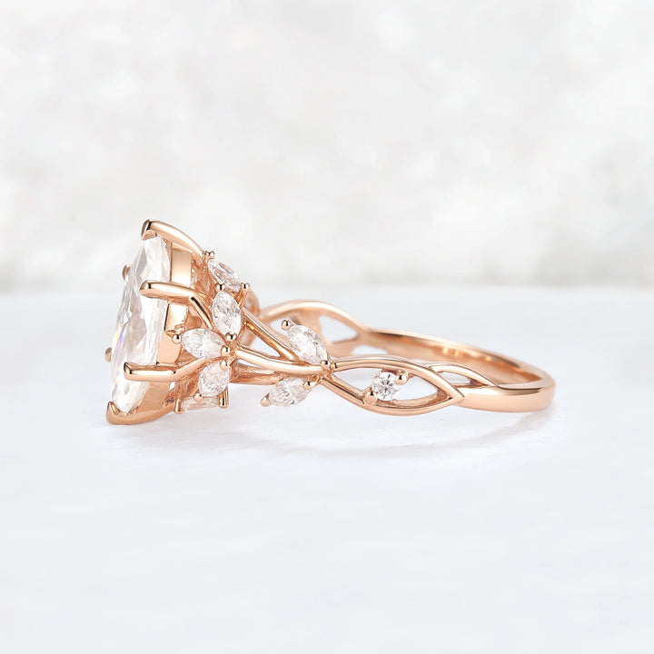 Nature Inspired Marquise Cut Moissanite Gemstone Ring