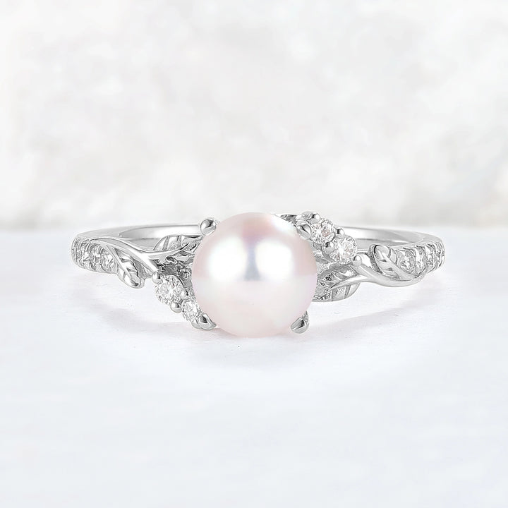 Nature Inspired Natural Pearl Leafy Gemstone Ring