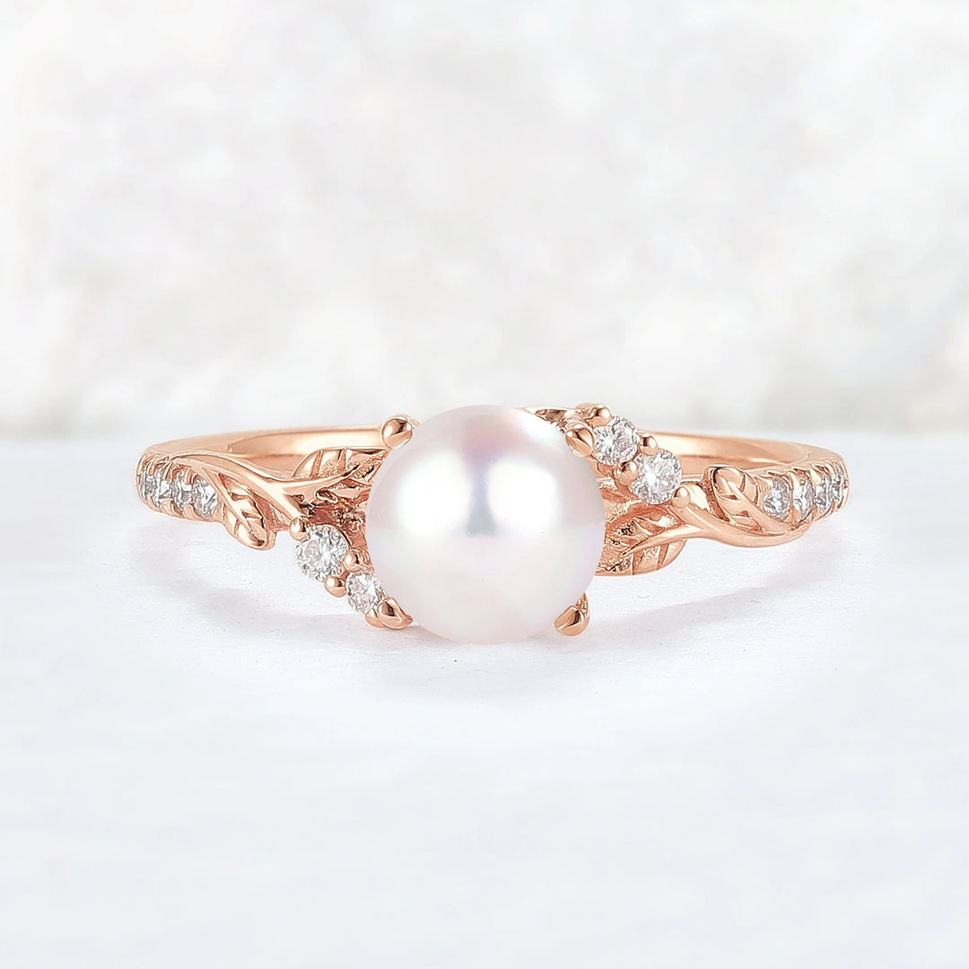 Nature Inspired Natural Pearl Leafy Gemstone Ring