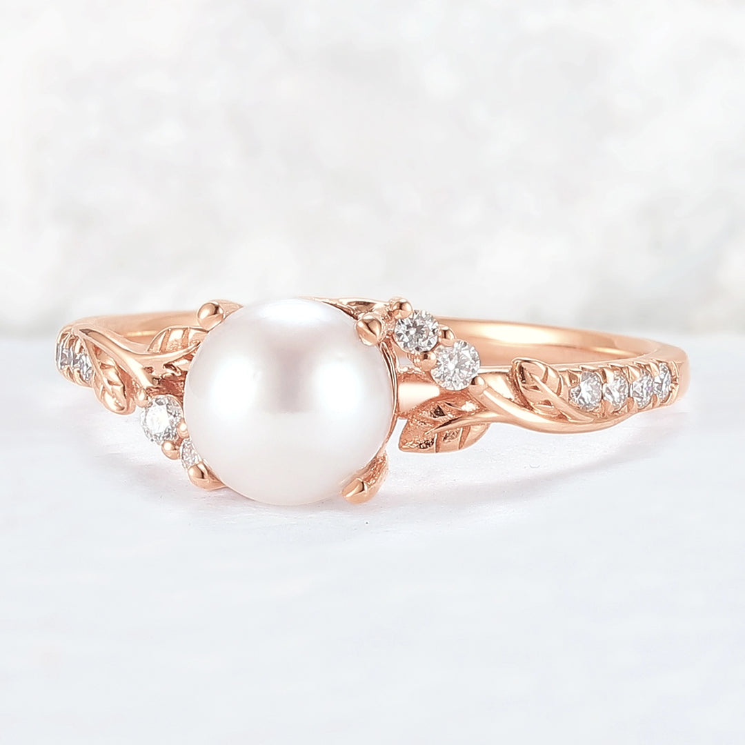 Nature Inspired Natural Pearl Leafy Gemstone Ring