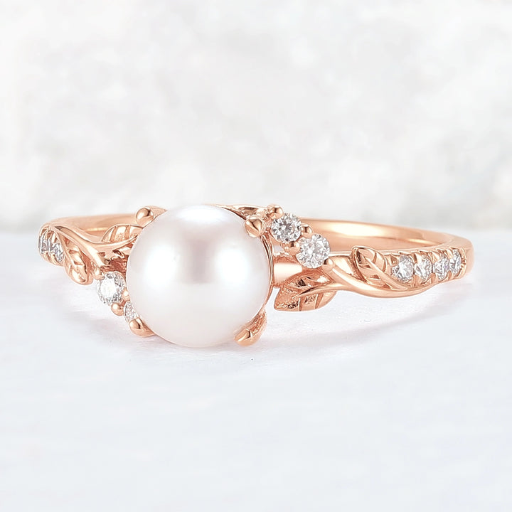 Nature Inspired Natural Pearl Leafy Gemstone Ring