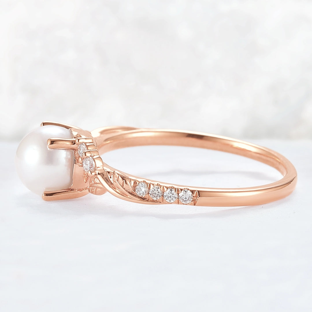 Nature Inspired Natural Pearl Leafy Gemstone Ring