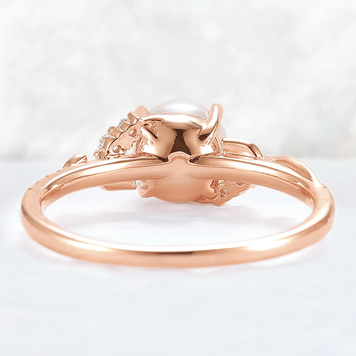 Nature Inspired Natural Pearl Leafy Gemstone Ring