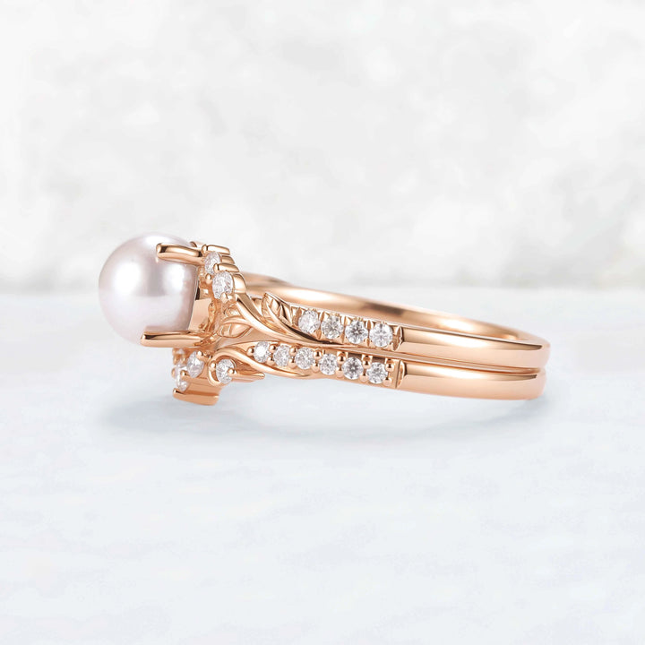 Nature Inspired Natural Pearl Leafy Gemstone Ring Set 2pcs