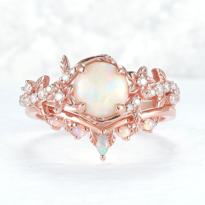 Nature Inspired Opal Flora & Leafy Gemstone Ring 2pcs