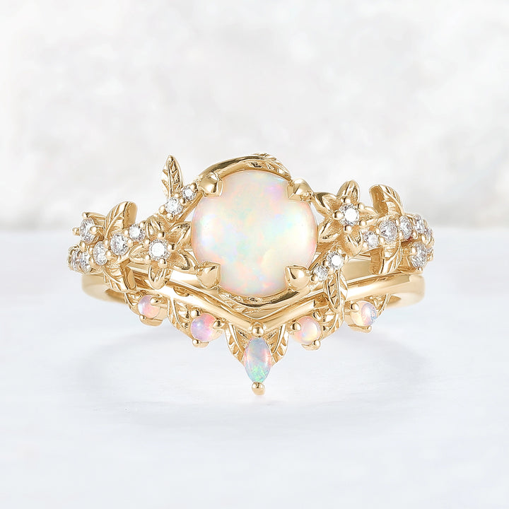 Nature Inspired Opal Flora & Leafy Gemstone Ring 2pcs
