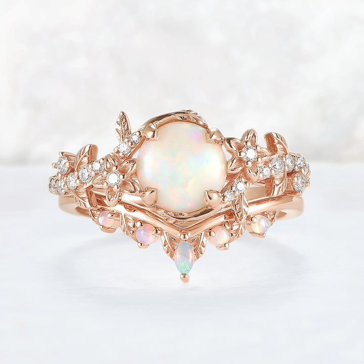 Nature Inspired Opal Flora & Leafy Gemstone Ring 2pcs