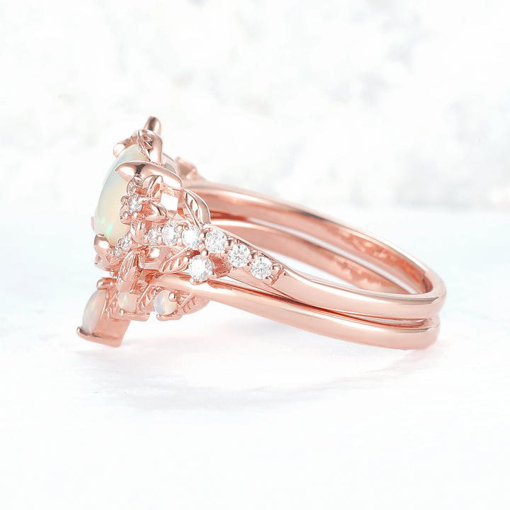Nature Inspired Opal Flora & Leafy Gemstone Ring 2pcs