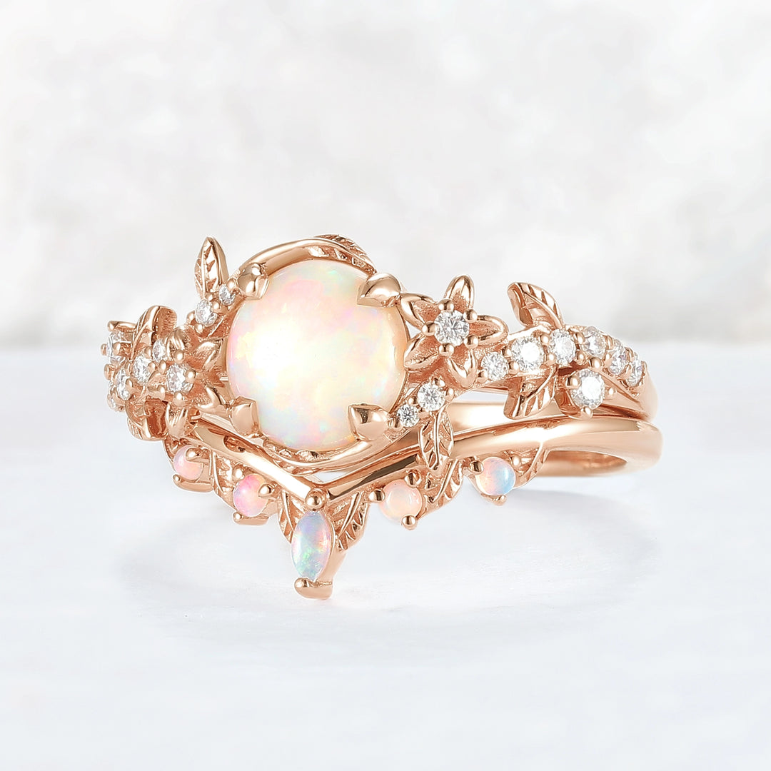 Nature Inspired Opal Flora & Leafy Gemstone Ring 2pcs
