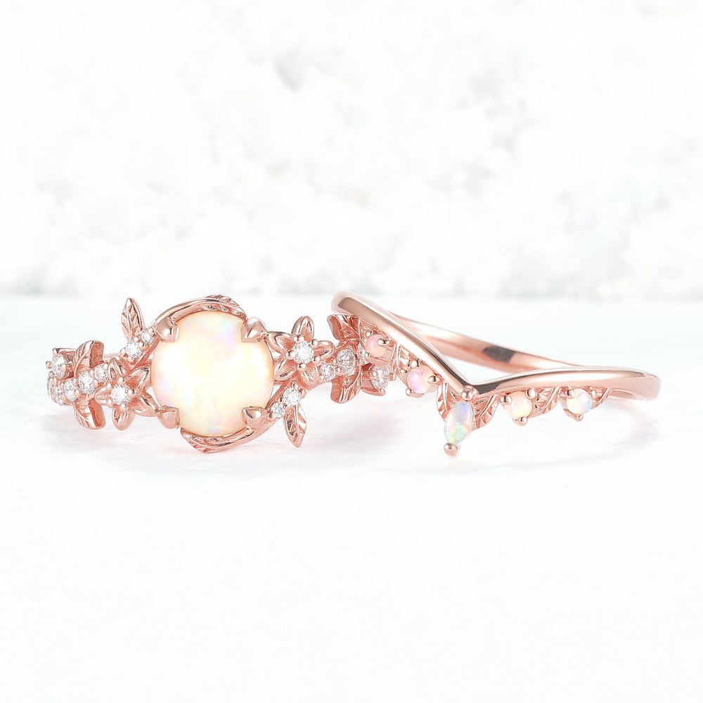 Nature Inspired Opal Flora & Leafy Gemstone Ring 2pcs