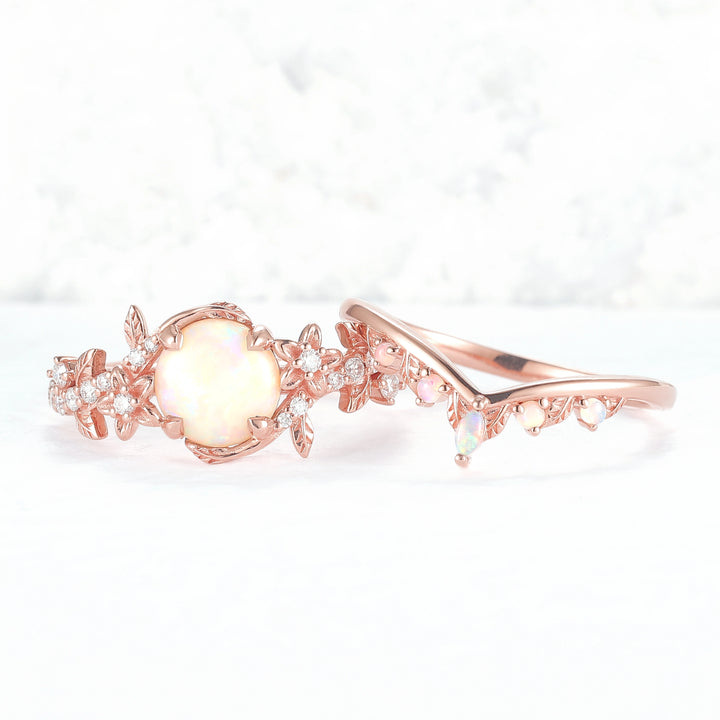 Nature Inspired Opal Flora & Leafy Gemstone Ring 2pcs