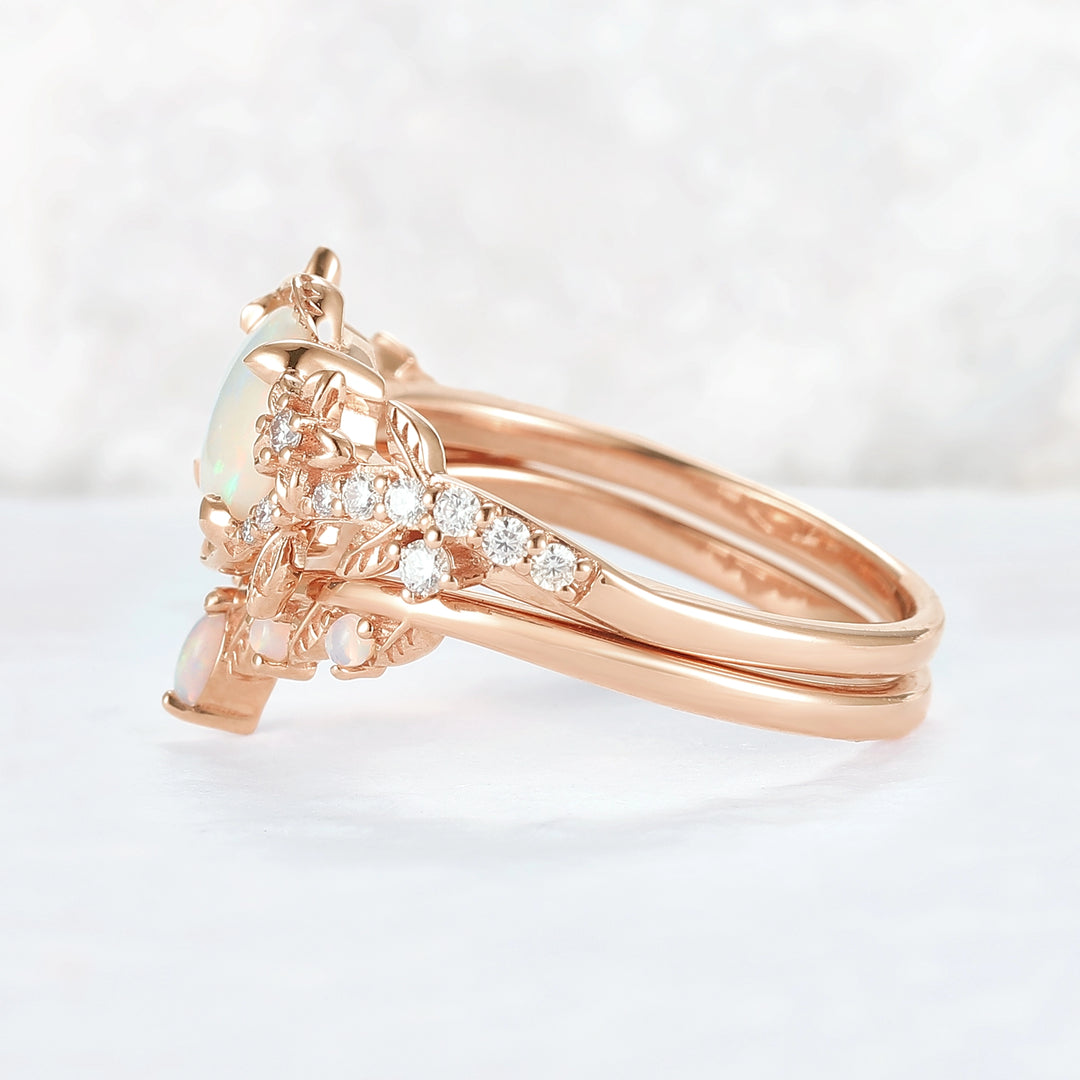 Nature Inspired Opal Flora & Leafy Gemstone Ring 2pcs