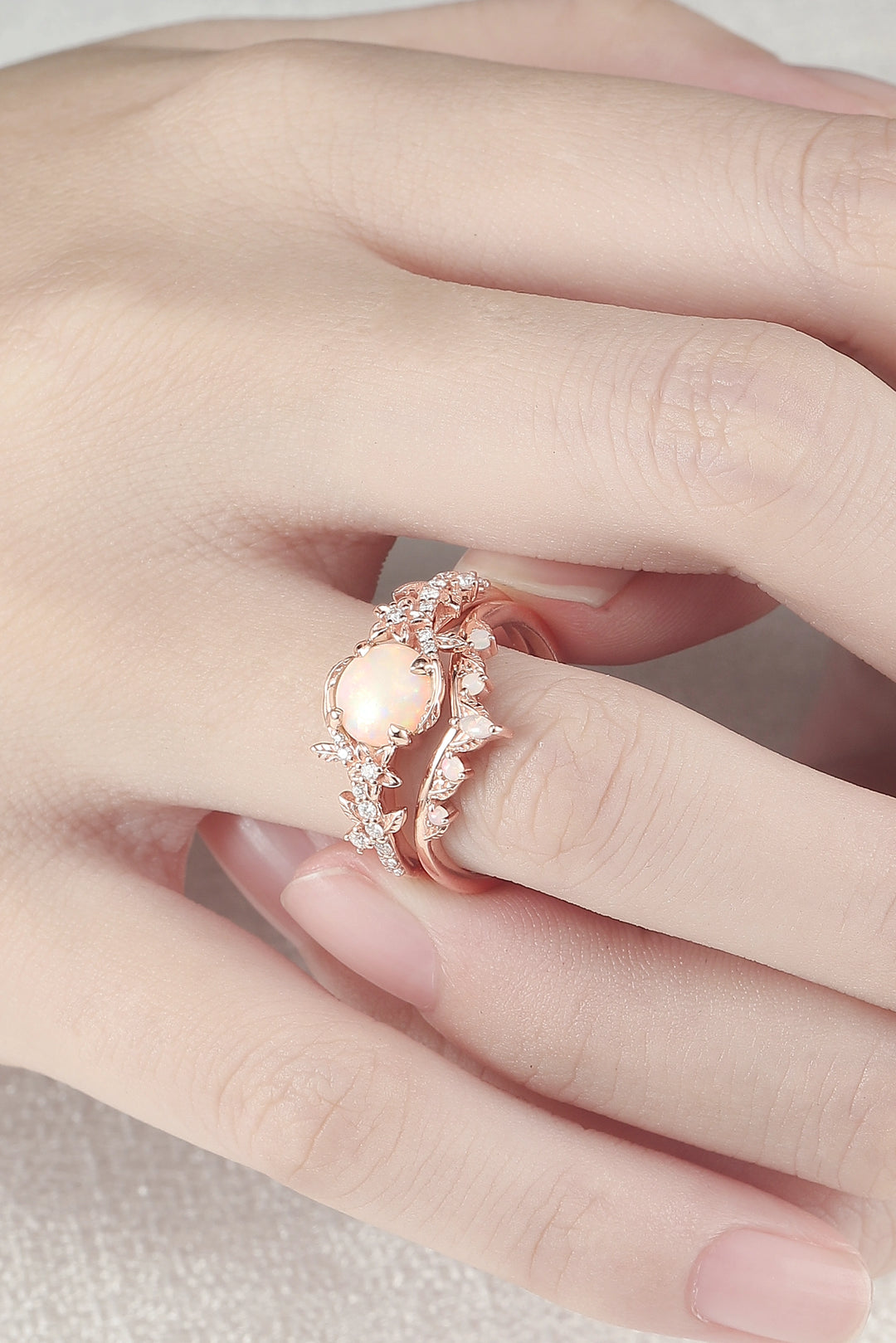 Nature Inspired Opal Flora & Leafy Gemstone Ring 2pcs
