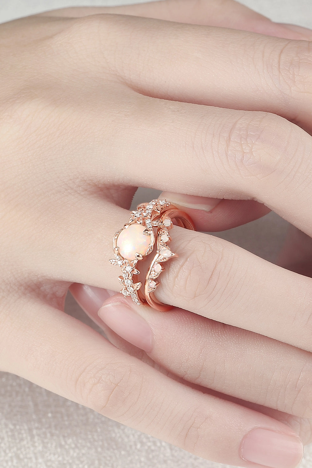 Nature Inspired Opal Flora & Leafy Gemstone Ring 2pcs