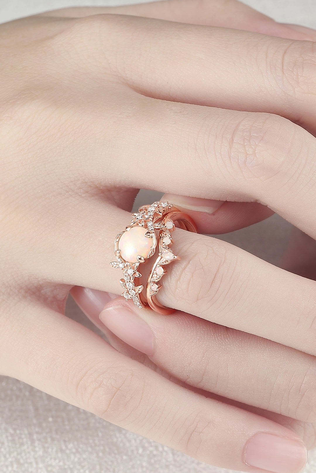 Nature Inspired Opal Flora & Leafy Gemstone Ring 2pcs