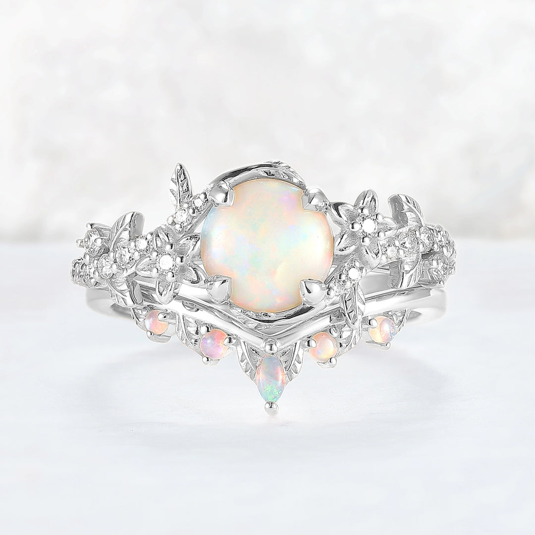 Nature Inspired Opal Flora & Leafy Gemstone Ring 2pcs