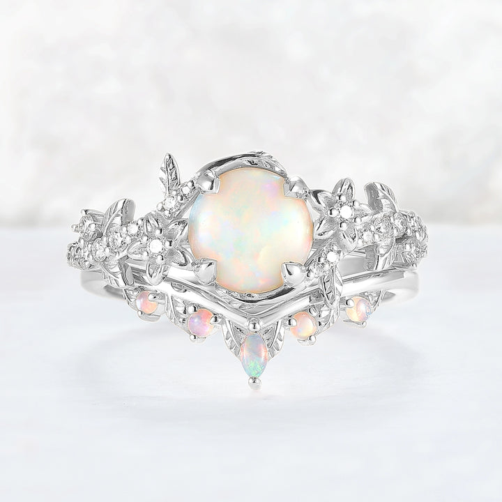 Nature Inspired Opal Flora & Leafy Gemstone Ring 2pcs