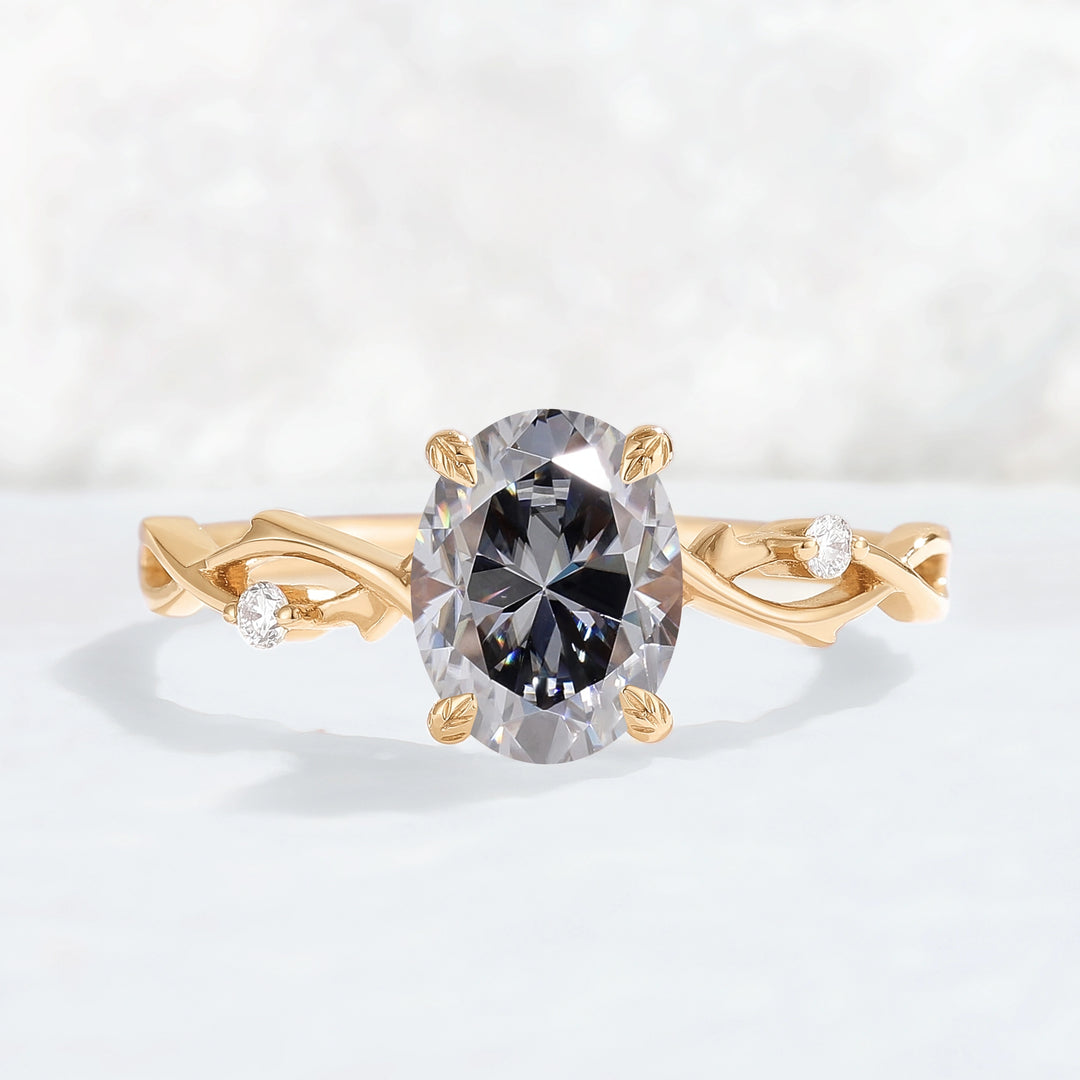 Nature Inspired Oval Cut Grey Moissanite Twist Vine Engagement Ring