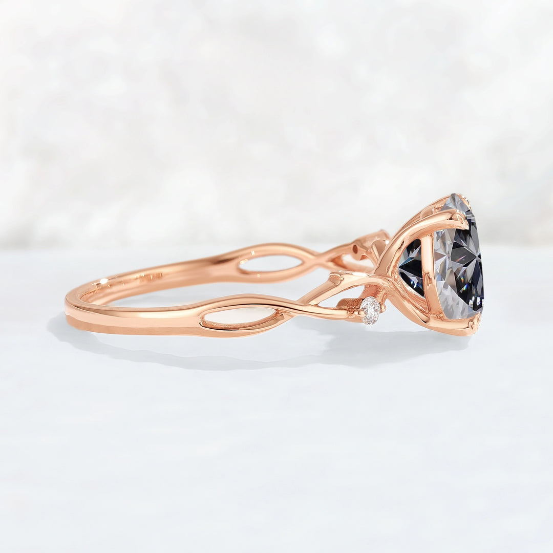 Nature Inspired Oval Cut Grey Moissanite Twist Vine Engagement Ring