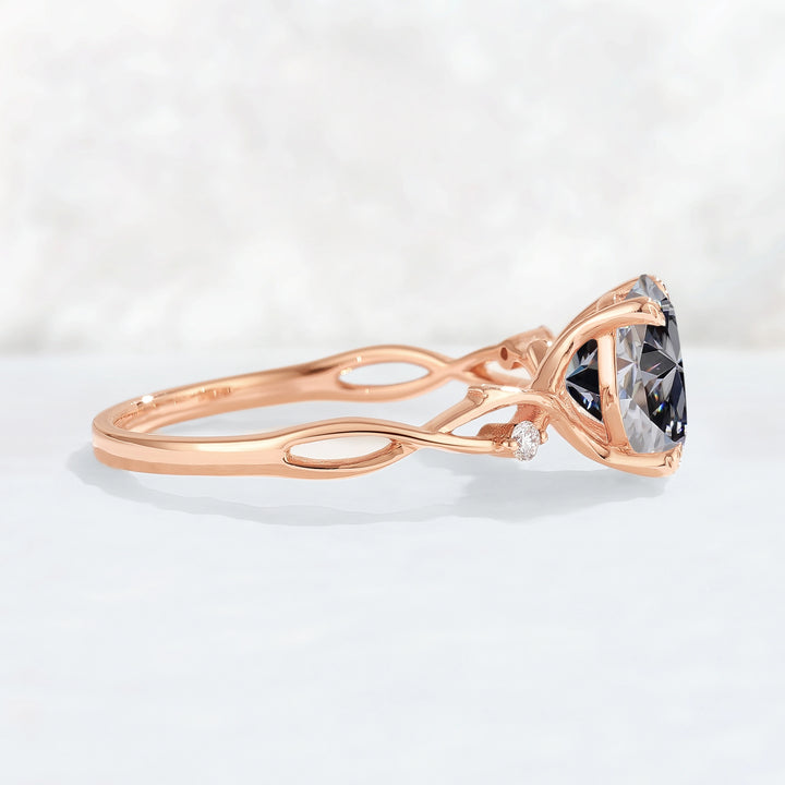 Nature Inspired Oval Cut Grey Moissanite Twist Vine Engagement Ring