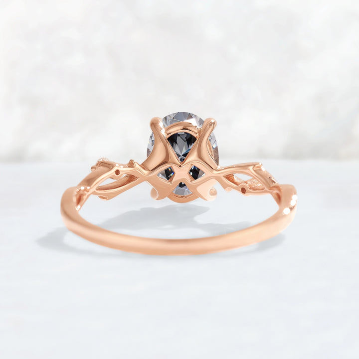 Nature Inspired Oval Cut Grey Moissanite Twist Vine Engagement Ring