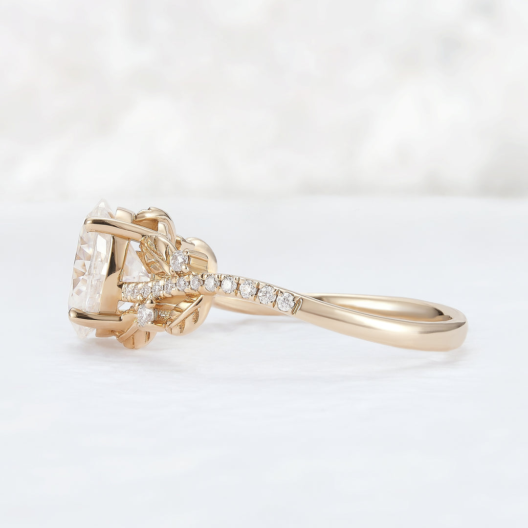 Nature Inspired Oval Cut Moissanite Leaf Gemstone Ring
