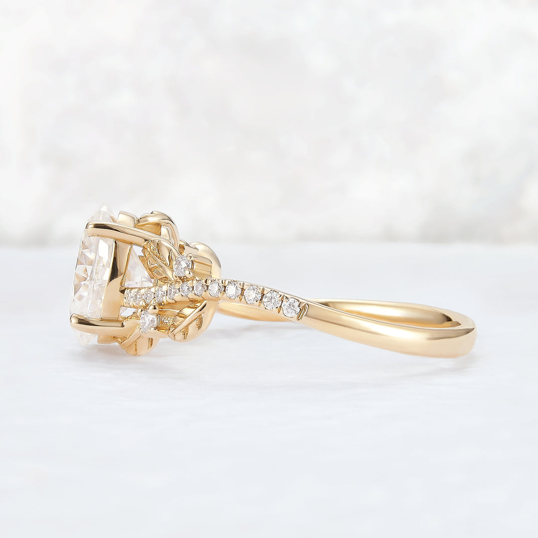 Nature Inspired Oval Cut Moissanite Leaf Gemstone Ring