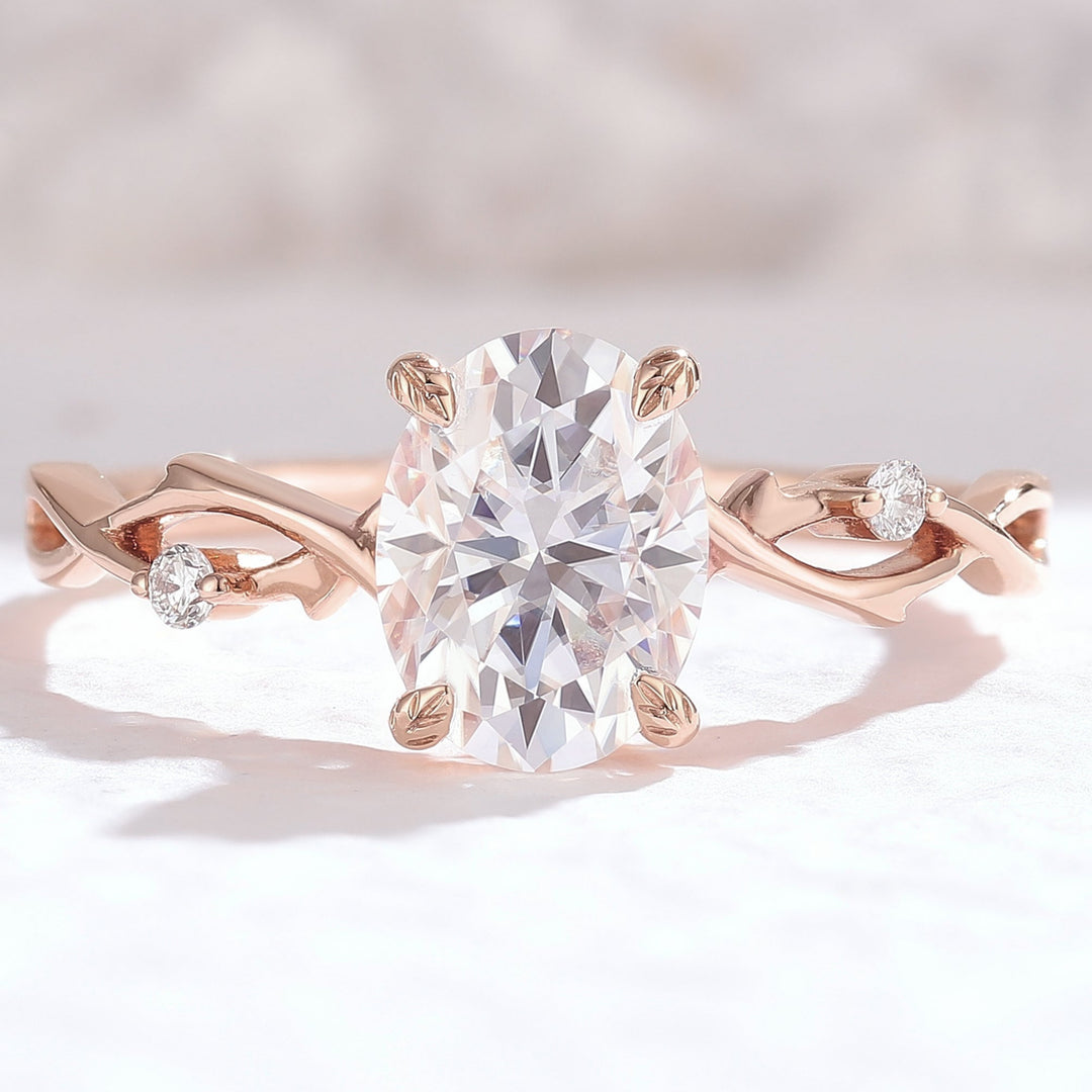 Nature Inspired Oval Cut Moissanite Twist Vine Engagement Ring