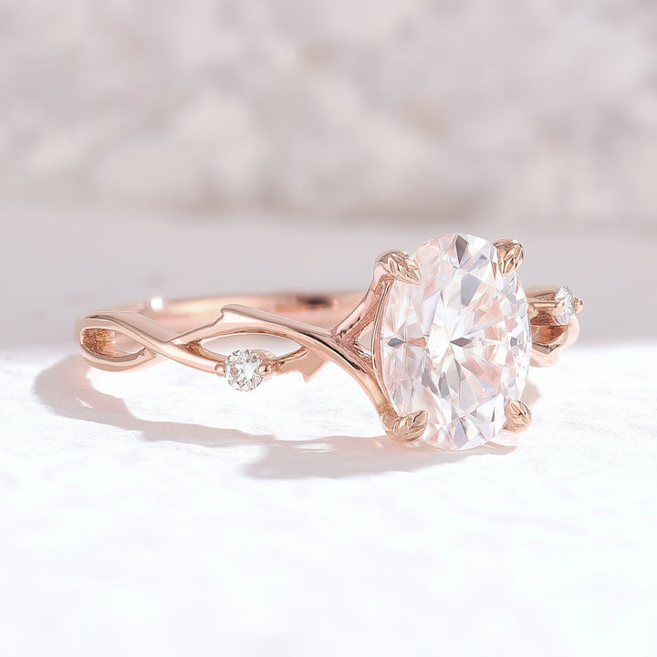 Nature Inspired Oval Cut Moissanite Twist Vine Engagement Ring