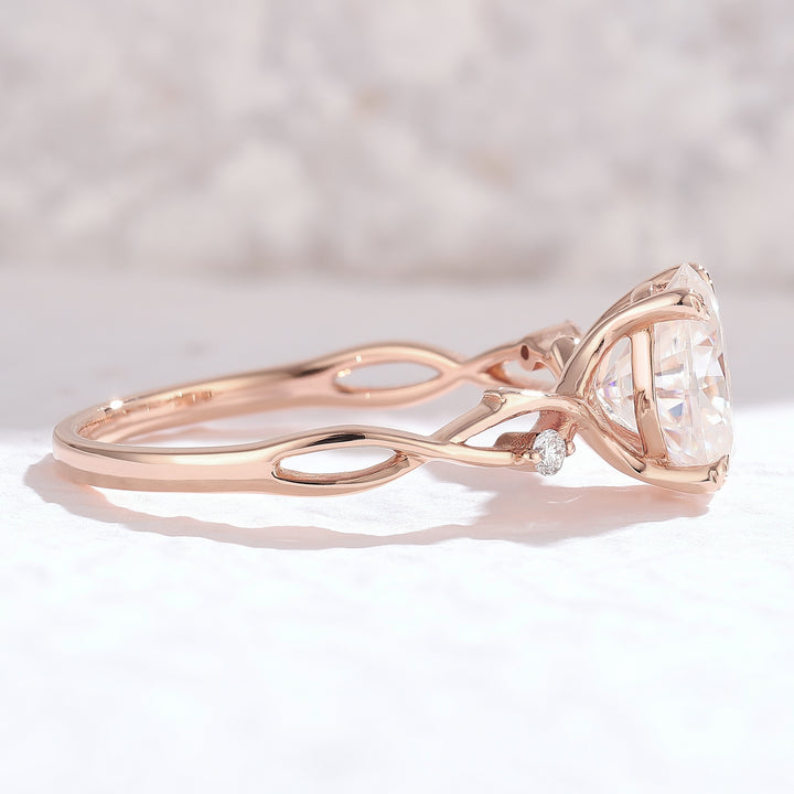 Nature Inspired Oval Cut Moissanite Twist Vine Engagement Ring