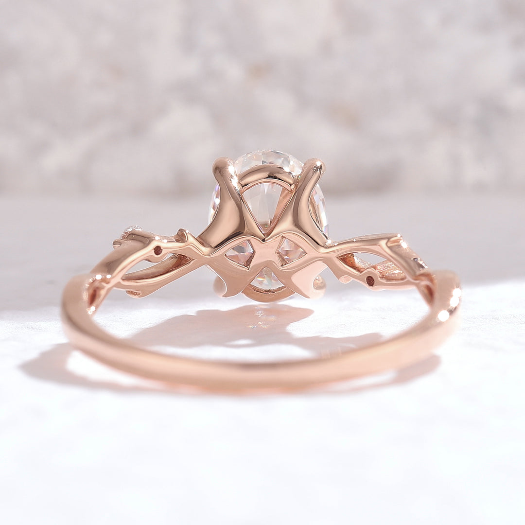 Nature Inspired Oval Cut Moissanite Twist Vine Engagement Ring