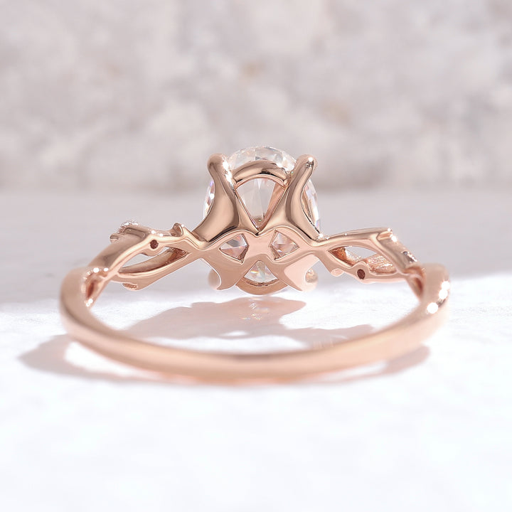 Nature Inspired Oval Cut Moissanite Twist Vine Engagement Ring