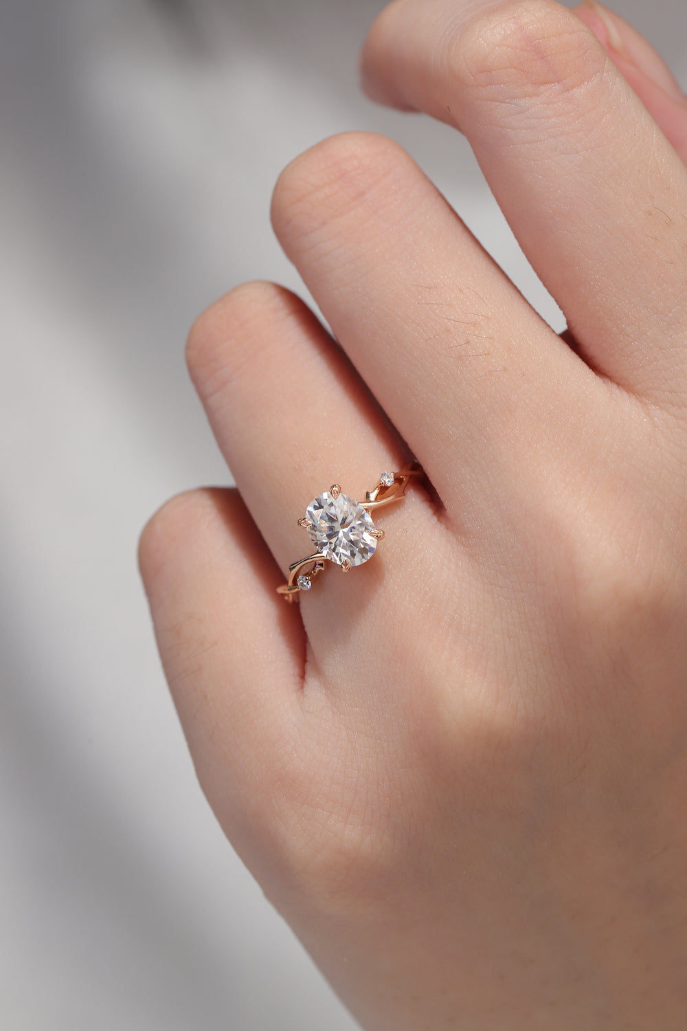 Nature Inspired Oval Cut Moissanite Twist Vine Engagement Ring