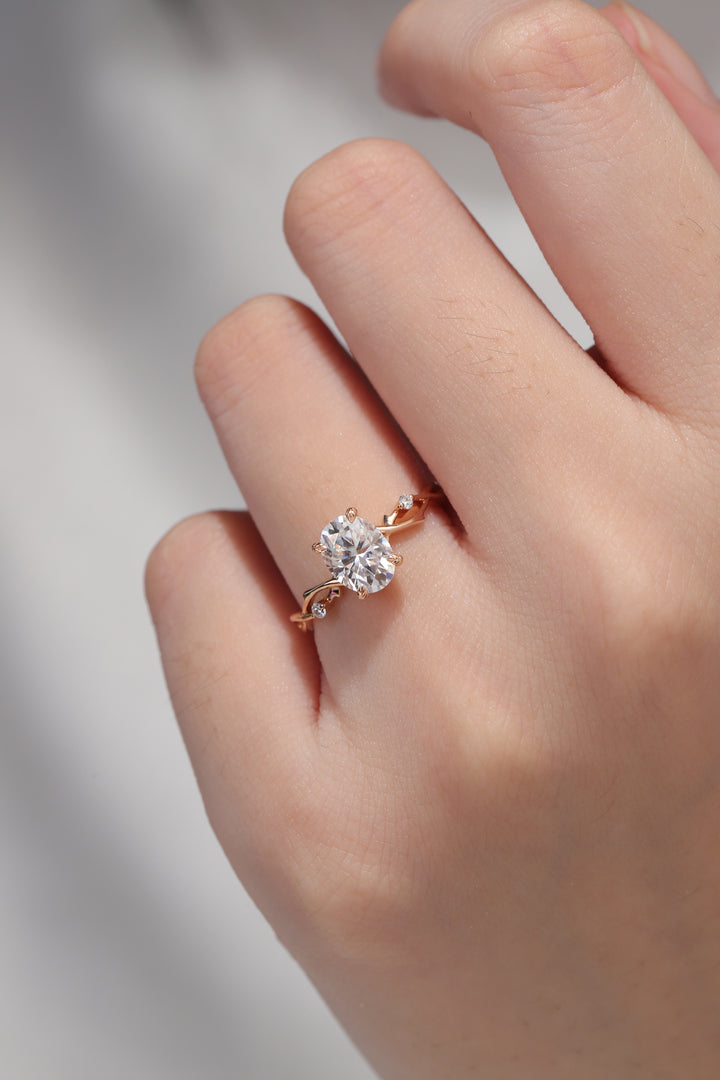 Nature Inspired Oval Cut Moissanite Twist Vine Engagement Ring