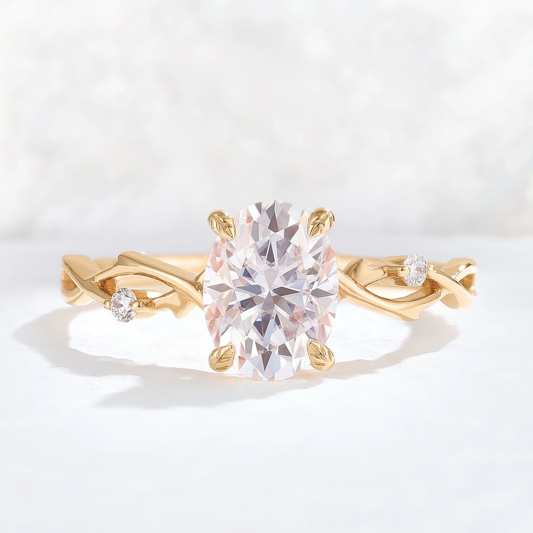 Nature Inspired Oval Cut Moissanite Twist Vine Gemstone Ring