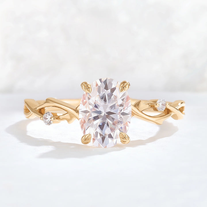 Nature Inspired Oval Cut Moissanite Twist Vine Gemstone Ring