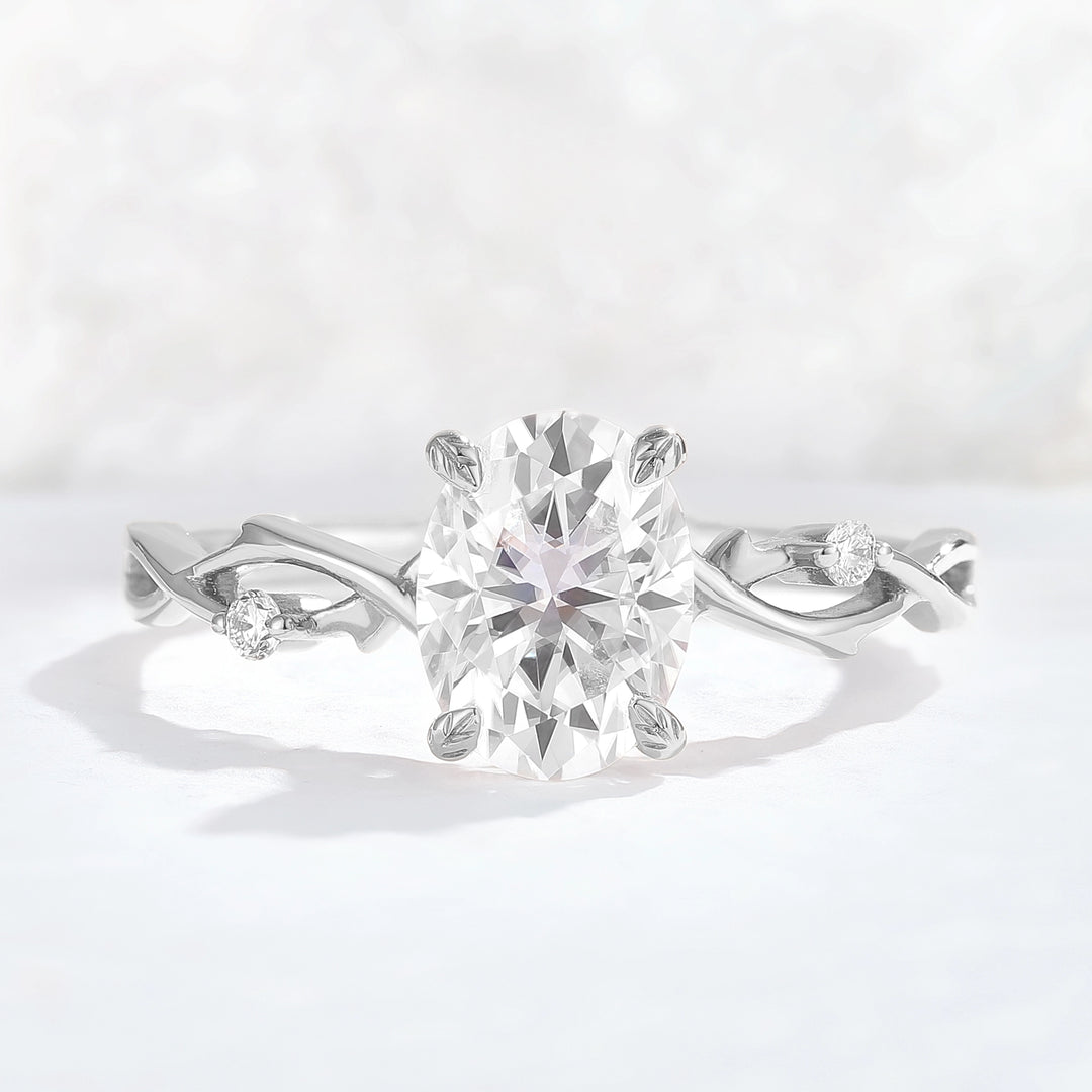 Nature Inspired Oval Cut Moissanite Twist Vine Gemstone Ring