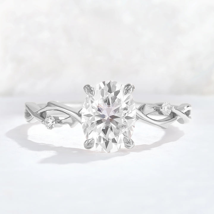 Nature Inspired Oval Cut Moissanite Twist Vine Gemstone Ring
