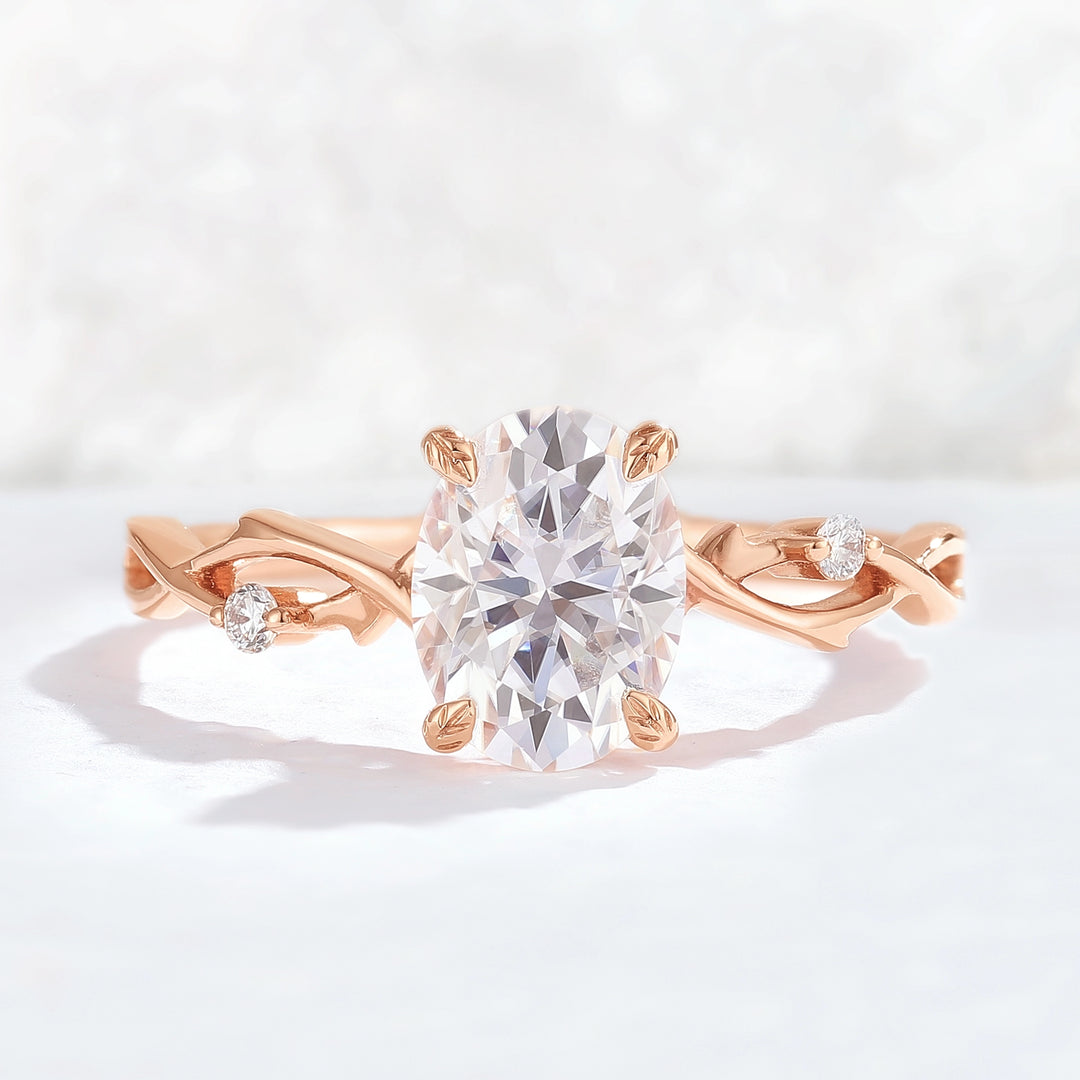 Nature Inspired Oval Cut Moissanite Twist Vine Gemstone Ring