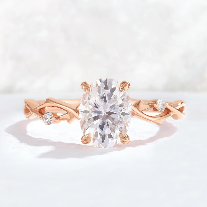Nature Inspired Oval Cut Moissanite Twist Vine Gemstone Ring