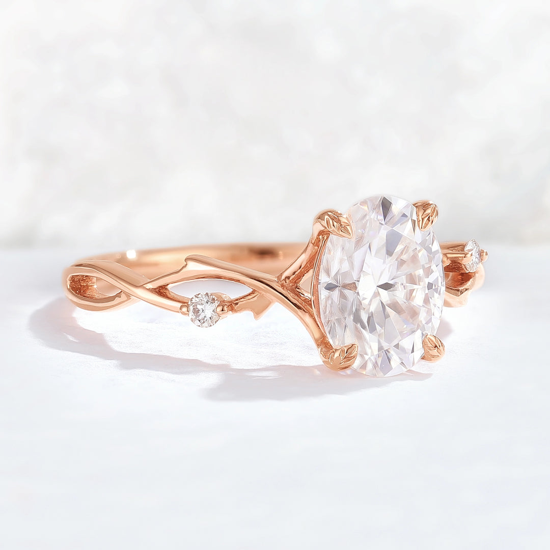 Nature Inspired Oval Cut Moissanite Twist Vine Gemstone Ring