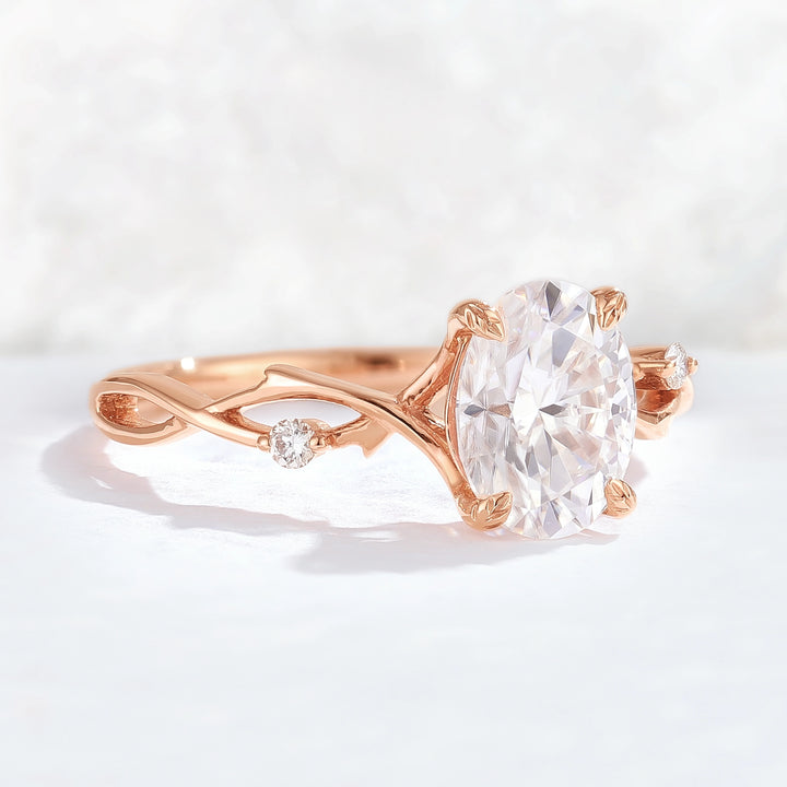 Nature Inspired Oval Cut Moissanite Twist Vine Gemstone Ring